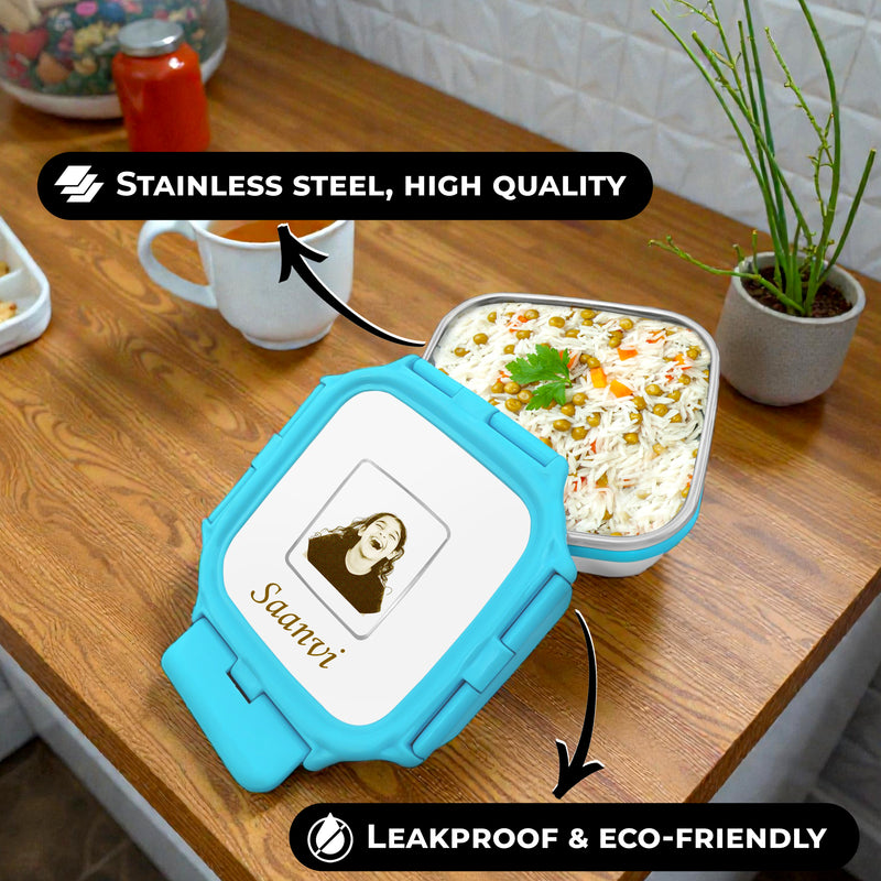 Custom Kids Stainless Steel Lunch Box – Photo & Name Printed.