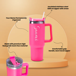 Personalized Stainless Steel Travel Tumbler with Lid, Straw & Name Engraving.