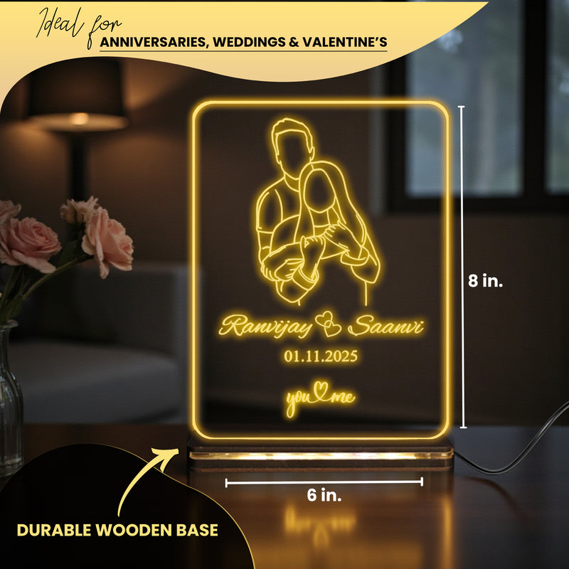 Personalized 3D Illusion LED Acrylic Lamp 6x8 inch for Couples – Customizable Night Light with Names & Date.