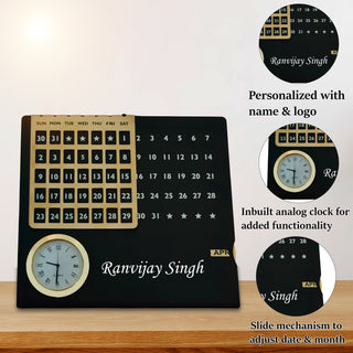 Personalized Steel Infinity Desk Calendar with Clock – Name & Logo Engraved