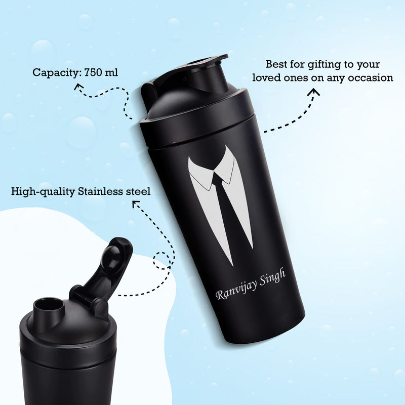 Water Bottle for Men With Name & Suit Design Engraved.