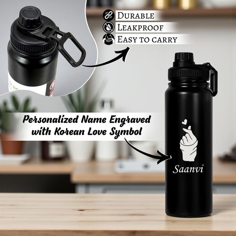 Personalized Steel Water Bottle 800 ml – Custom Name with Love Click Symbol