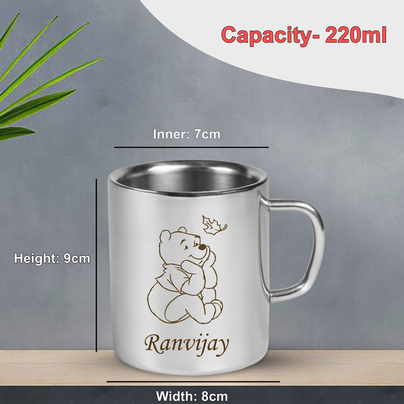 Personalized Stainless Steel Mug for Kids – Cartoon Character and Name Engraved