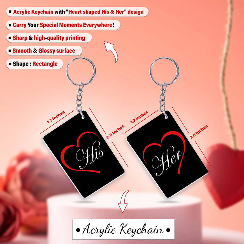 Anniversary Combo – Black Mugs & Keychain (Set of 2) with 'His & her' Design Printed.