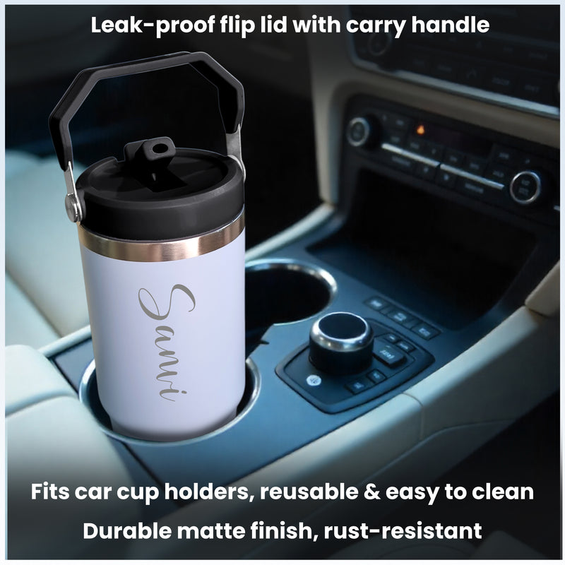 Custom Name Stainless Steel Tumbler 900ml – Vacuum Insulated Bottle with Straw.