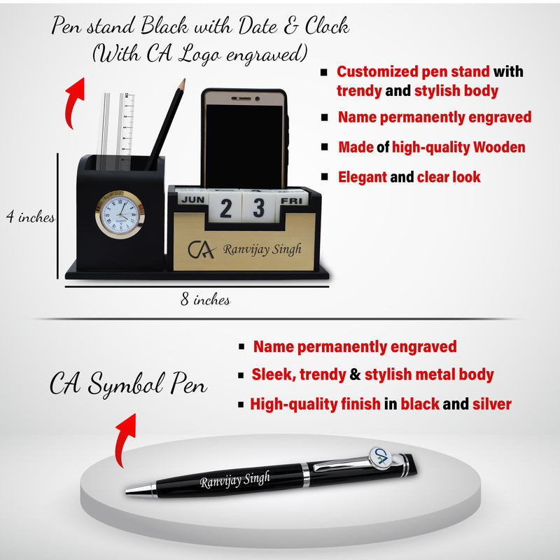 CA Combo: Pen, Pen Stand with Watch & Ceramic Mug.