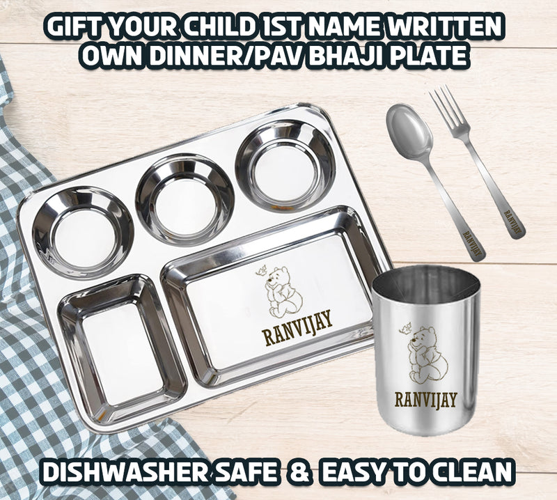 Custom Engraved Kids Meal Set - Thali, Glass, Spoon & Fork