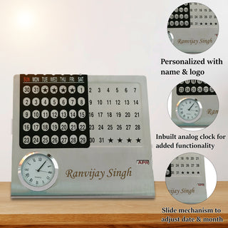 Personalized Steel Infinity Desk Calendar with Clock – Name & Logo Engraved