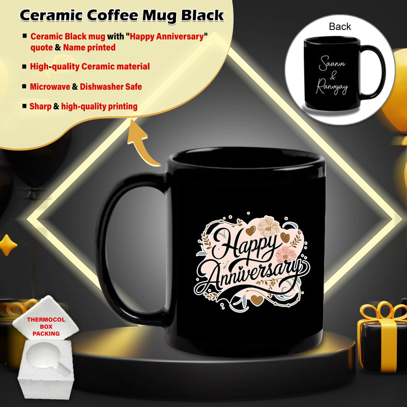 Personalized Happy Anniversary LED Night Lamp 4x6 inch & Customized Mug with Name – Acrylic Wooden Base Lamp