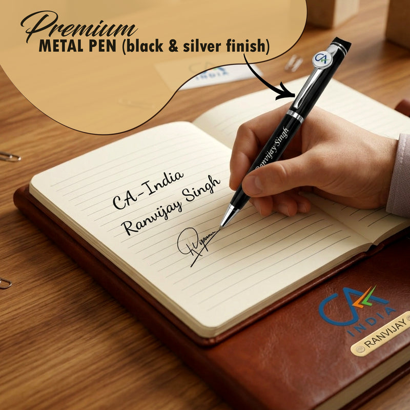 Customized Non-Dated Ruled Leather Diary with Name Printed & Colored Logo Embossed