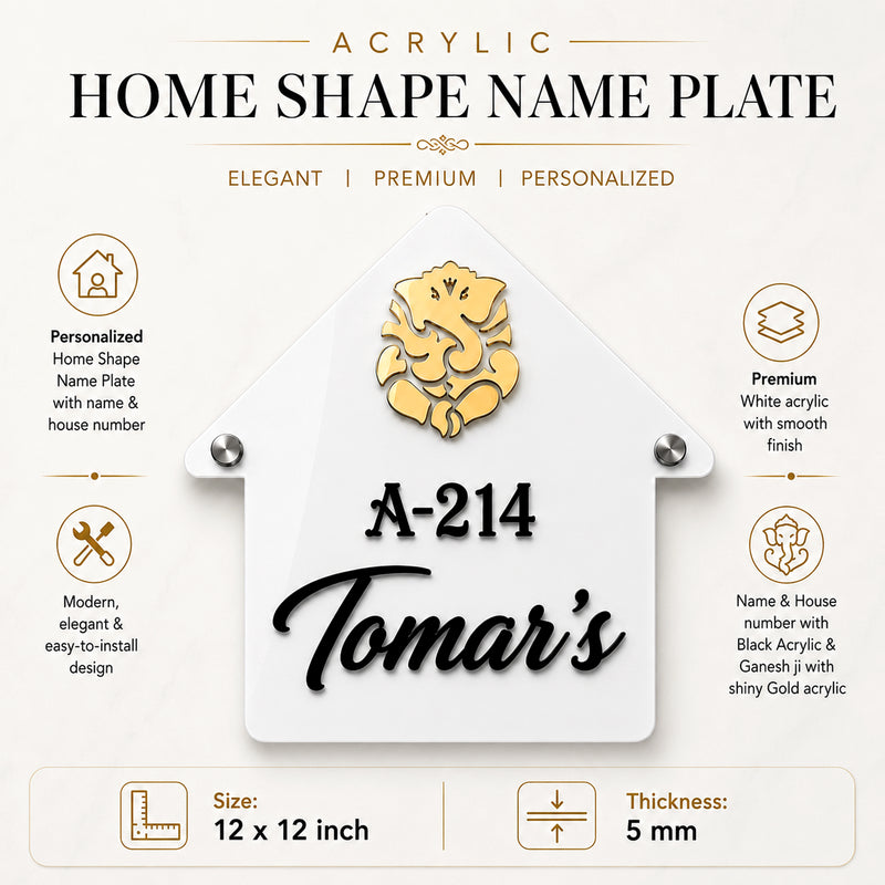 Customized House Shape Acrylic Name Plate with Name & House Number.