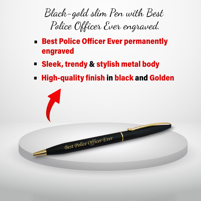 Police Officer Set - Pen with 'Best Police Officer' Engraved & Pen Stand with Ashok Stambh Logo