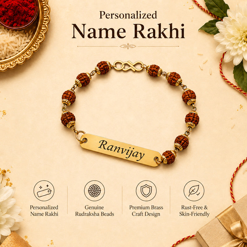 Personalized Rudraksh Rakhi with Name Engraved.