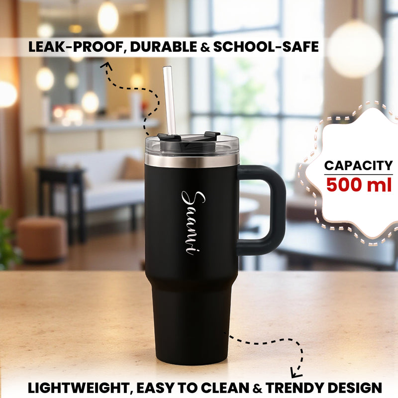 Customized Kids Lunch Box Combo Small Red Lunch Box + 500 ml Black Mini Tumbler with Name.