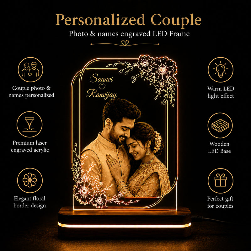 Personalized LED Photo Frame 6x8 Inch – Customized Photo Engraved Acrylic Lamp