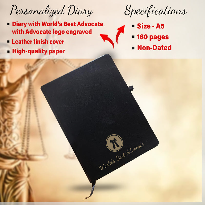 Advocate Desk Set: Pen & A5 Black Diary with Engraved Logo