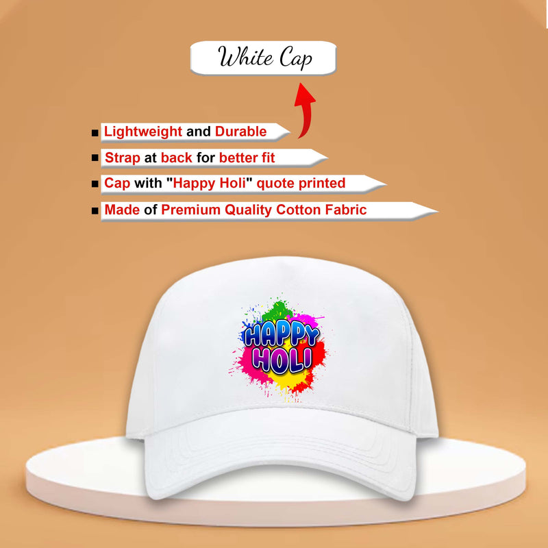 White Holi Cap – Happy Holi Festival Cap for Men & Women.