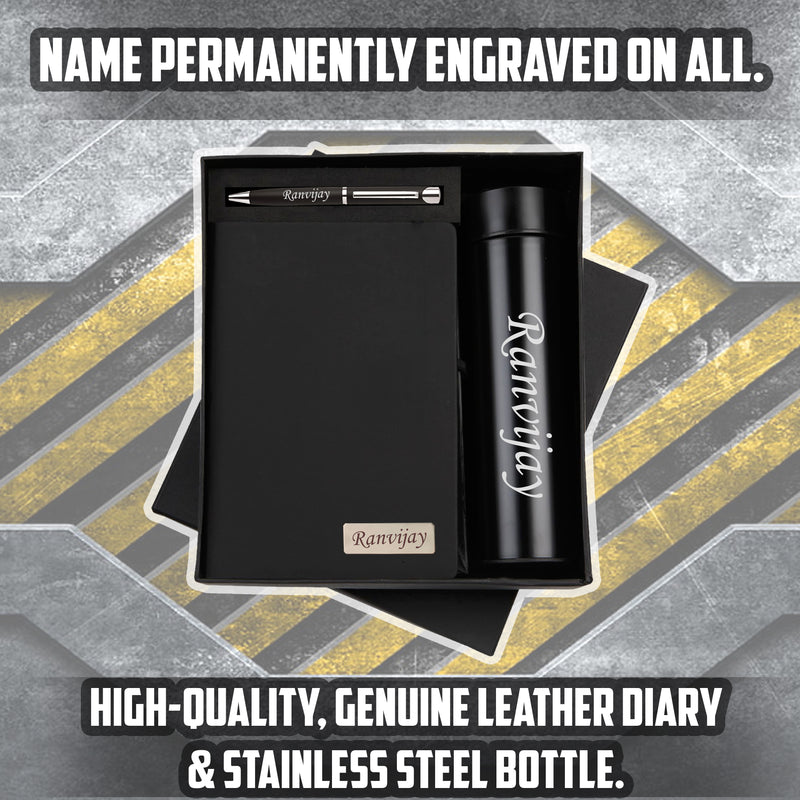 Custom Engraved Diary, Pen & Bottle Gift Set.