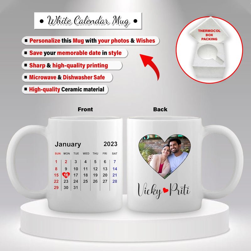 Valentine Custom Combo  Set- Wallet & Clutch Set with Name & Charm,  Memorable Date Calendar Mug, & Valentine Theme Wall Clock.