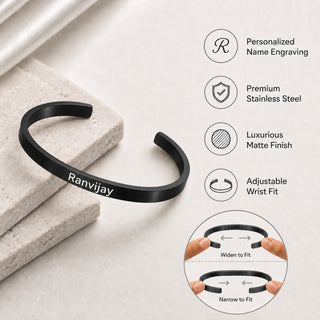 Customized Adjustable Stainless Steel Unisex Kada With Name Engraved.