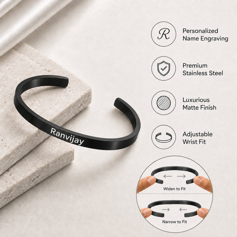Customized Adjustable Stainless Steel Unisex Kada With Name Engraved.