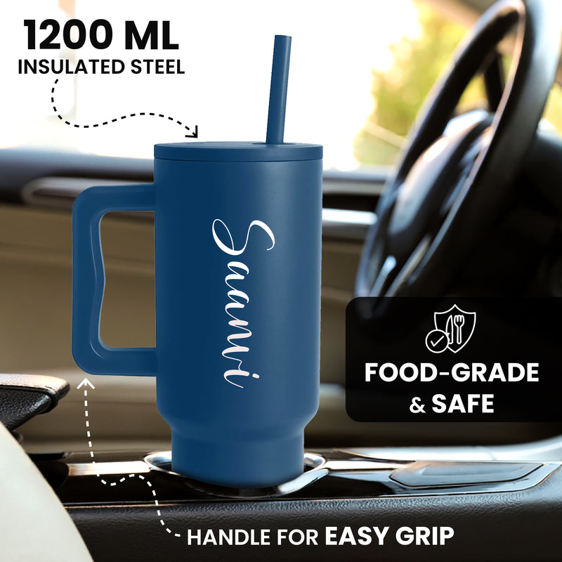 Customized Premium Stainless Steel Straw Tumbler (1200 ml) | Personalized Gift
