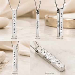 Personalized Bar Pendant Silver (Name on all 4 Sides)