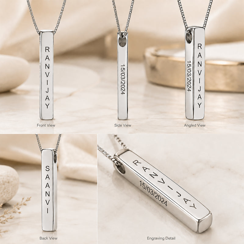 Personalized Bar Pendant Silver (Name on all 4 Sides)