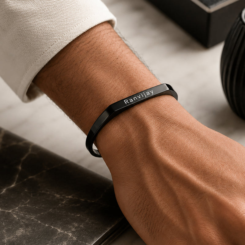 Customized Stainless Steel Kada Bracelet - Engraved Name Armlet for Men & Women.