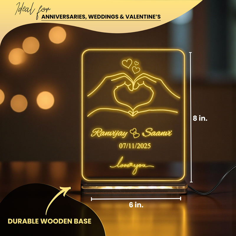 Personalized 3D Illusion LED Acrylic Lamp 6x8 inch for Couples – Customizable Night Light with Names & Date