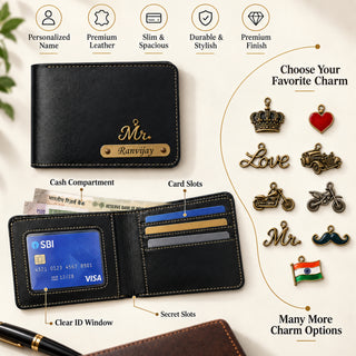 Customized Wallet for Men with Name & Charm | Personalized Name Wallet for Men's.