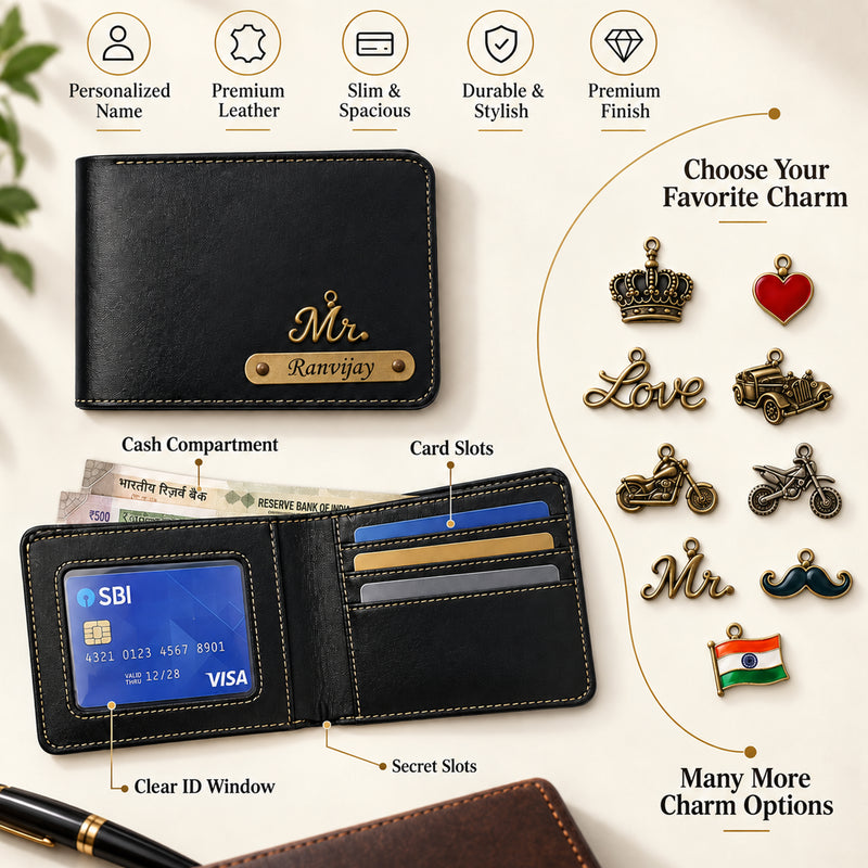 Customized Wallet for Men with Name & Charm | Personalized Name Wallet for Men's.