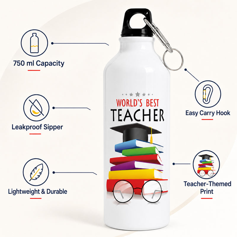 Teacher’s Day Gift | Leakproof Sipper Bottle with Carabiner | World’s Best Teacher Flask
