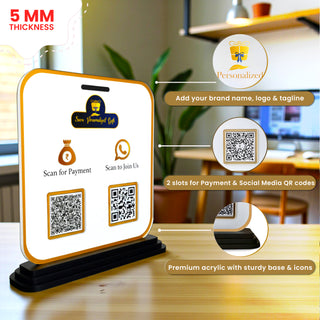 Custom Acrylic QR Code Stand with 2 QR Slots – 6x8 Inch Table Display