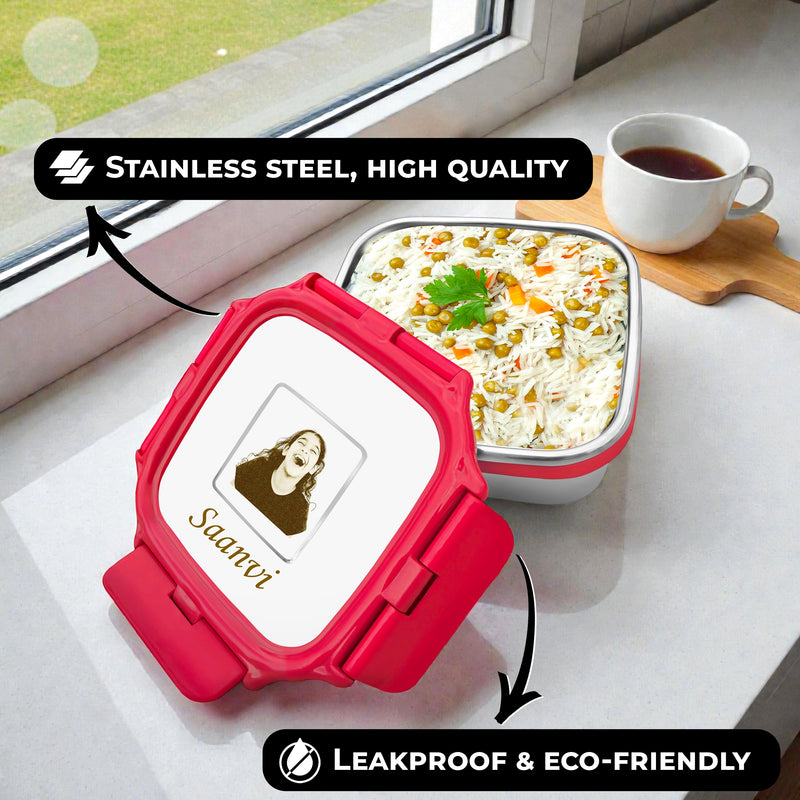 Custom Kids Stainless Steel Lunch Box – Photo & Name Printed.