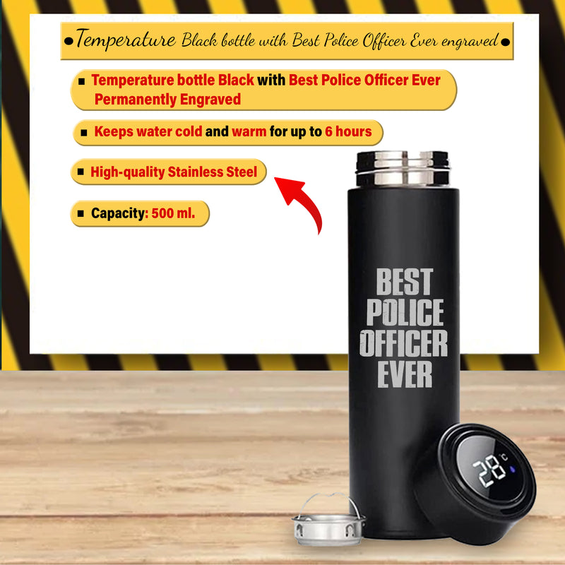 Black Bottle & Coffee Mug with 'Best Police Officer Ever' Quote.