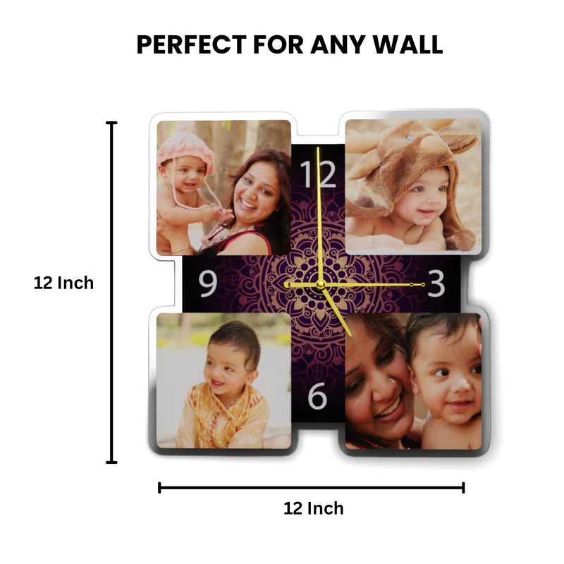 Acrylic Wall Clock (12x12 Inches) –With 4 Custom Photos &  Unique Design