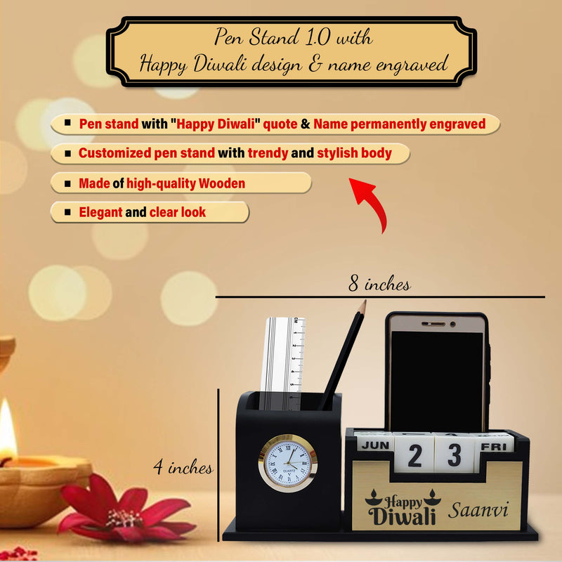 Diwali Gift Set – Pen, Diary, Pen Stand with Name & 'Happy Diwali' Quote.