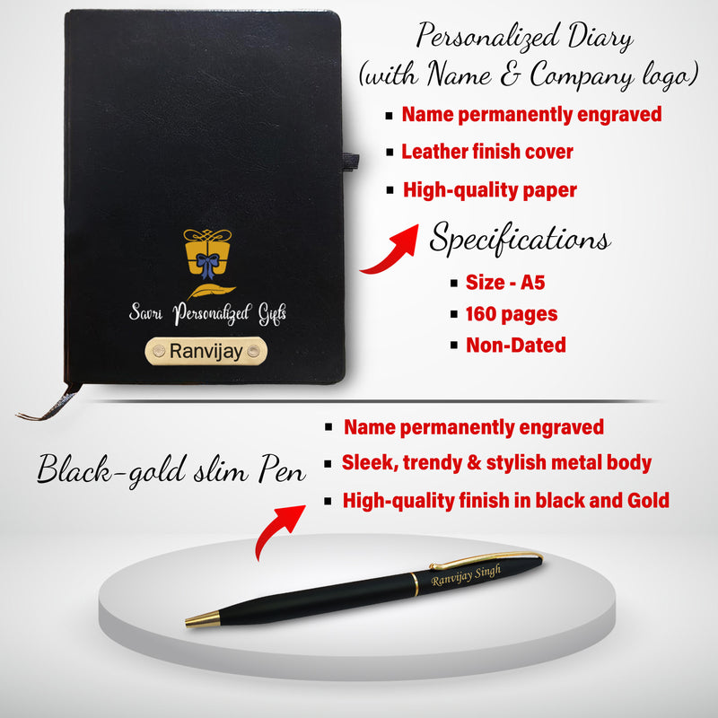 Custom Combo Set - Metal Keychain, Temp Bottle, Slim Pen & Diary