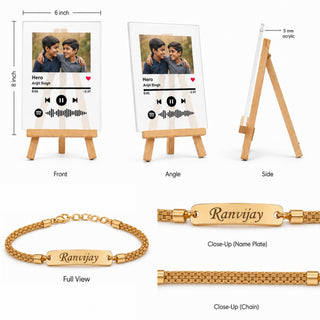 Customized Chain Rakhi with Name Engraving & Customized Spotify Photo Frame with Song Code
