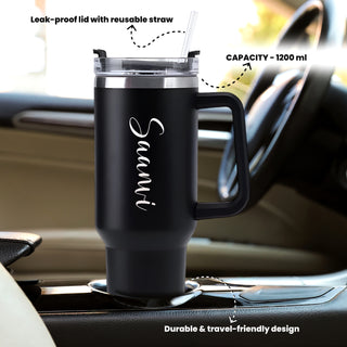 Personalized Black Straw Tumbler Combo – Set of 2 (1200 ML Each)