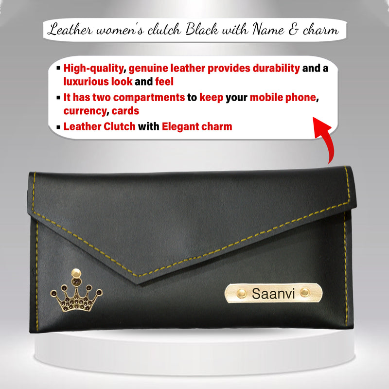 Customized Christmas Combo (Female) - Pen, Black A5 Diary, Leather Clutch