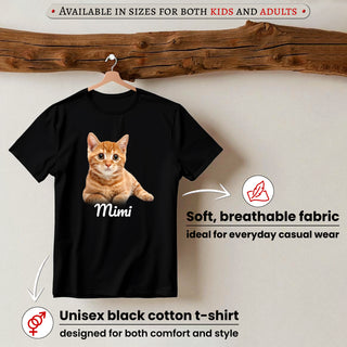 Personalized Unisex Black Cotton T-Shirt with Your Pet's Photo and Name Printed