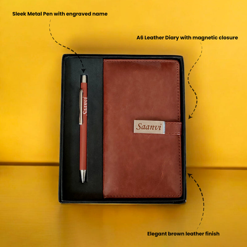 Personalized Leather Diary & Engraved Pen Set