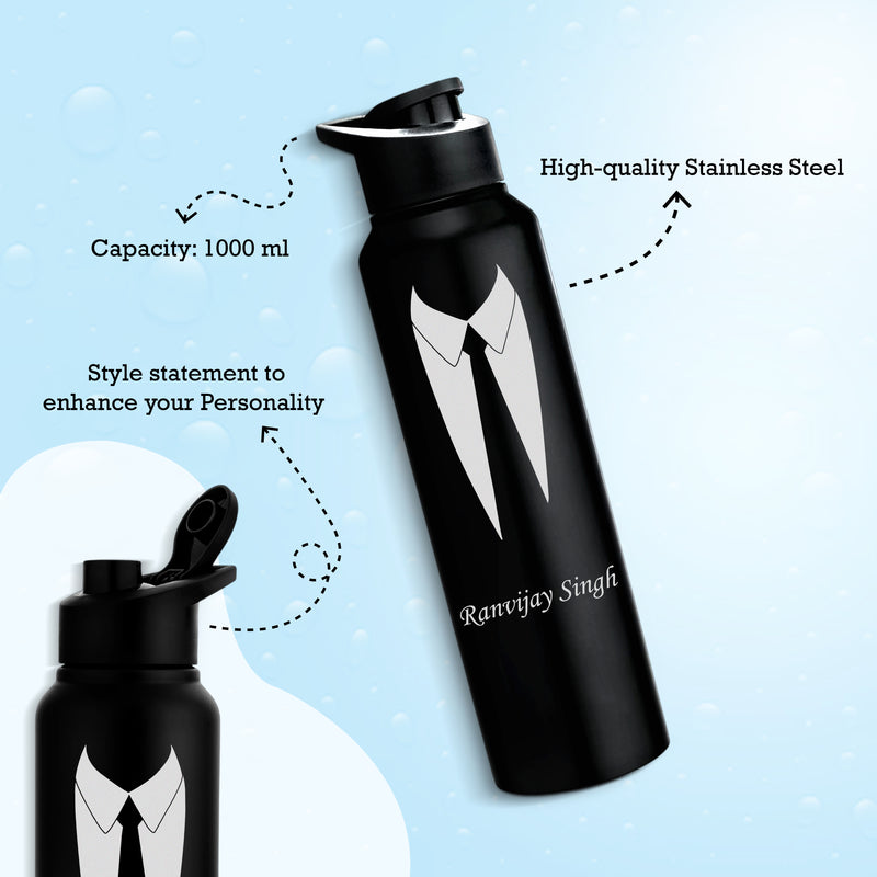 Water Bottle for Men With Name & Suit Design Engraved.