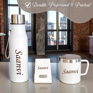 Customized 7-in-1 combo – Custom Name/Logo Engraved Diary, Pen, Key chain, Cardholder, Bottle, Mug & Mobile Stand.