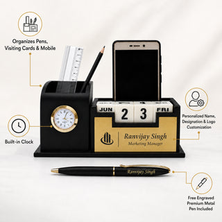 Personalized Pen and Pen Stand with Date & Clock.