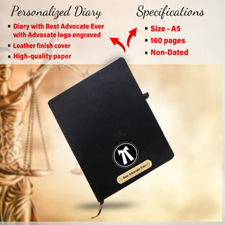 Advocate Desk Set: Pen & A5 Black Diary with Engraved Logo.