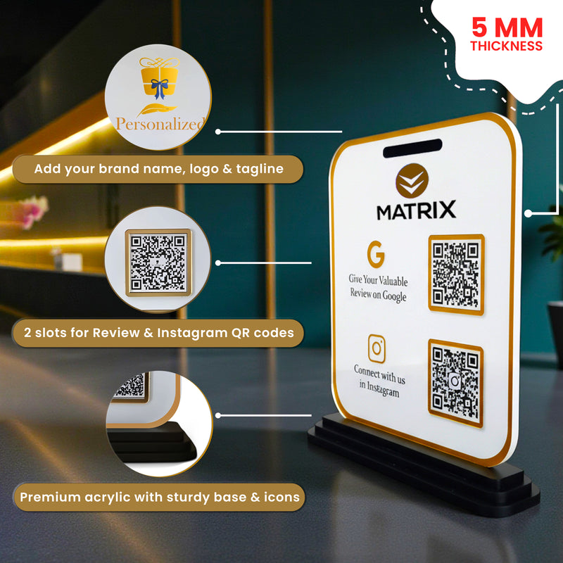 Custom Acrylic QR Code Stand with 2 QR Slots – 6x8 Inch Table Display