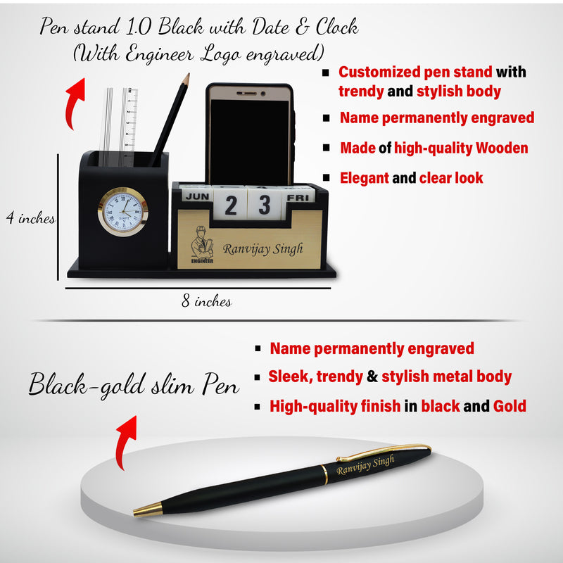 Engineer's Gift Combo - Engineering Pen, Pen Stand with Watch & Coffee Mug.